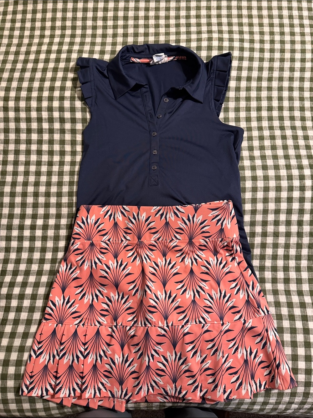 Sigrid Olsen Navy Sleeveless Polo with Coral Floral Skort